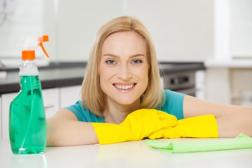 Carpet cleaning technician preparing safe equipment and protective measures